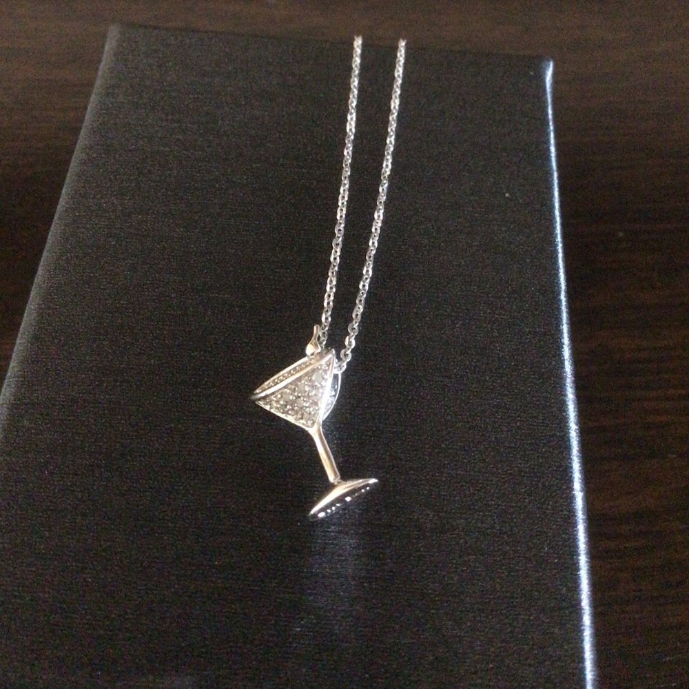 Sterling Silver Martini Glass Diamond Necklace